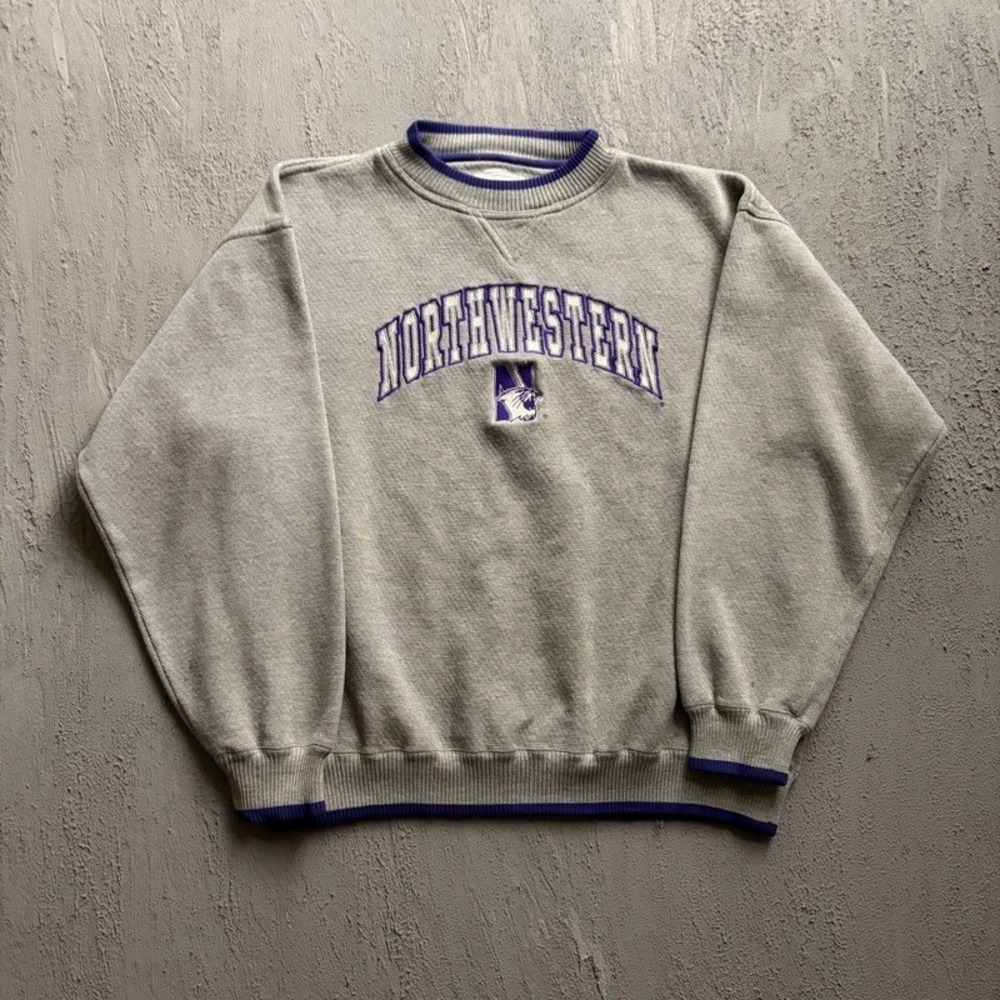 Vintage Northwestern Sweatshirt XL Grey 1990s NCAA Wildcats Logo Athletic